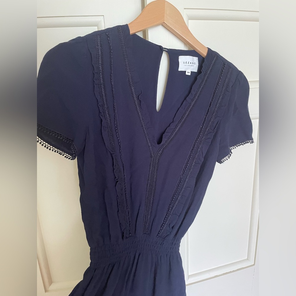 Sezane Allie Navy Mini Dress, 34